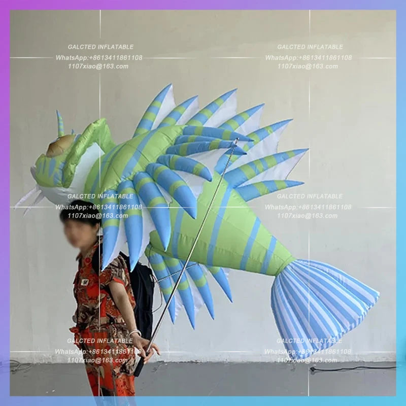 Fish Aquarium Beach Festival Inflatable lion fish air model human back walking Amusement Park Parade Interactive lighting props