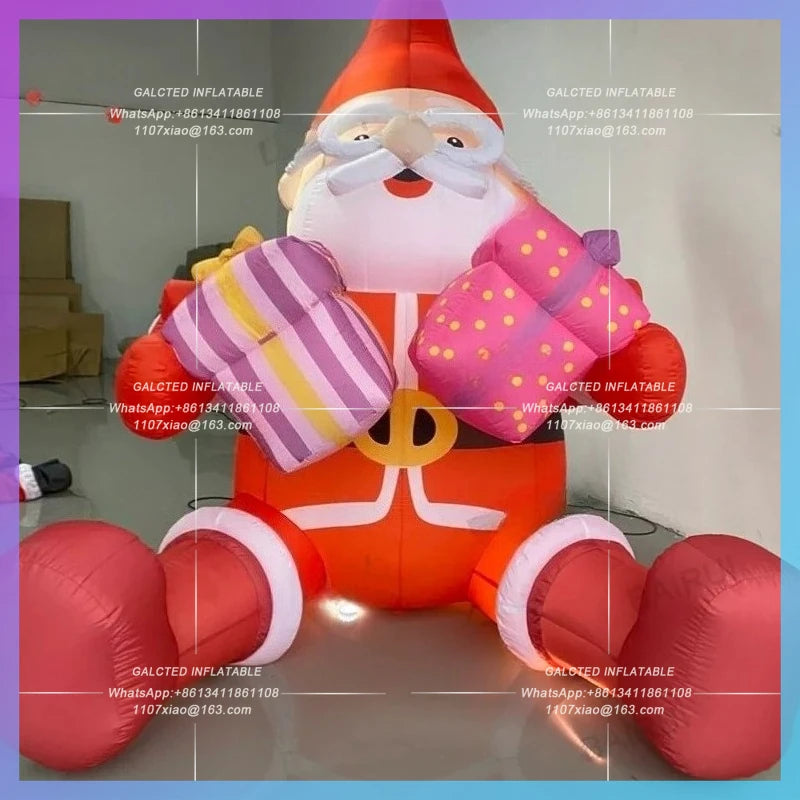 red clothes old man festive cartoon 2025 Christmas inflatable santa claus double gift box man new year home courtyard decoration
