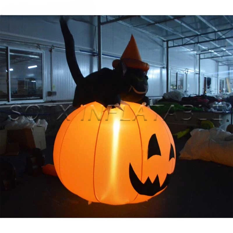 Yard Party Decoration 2m Tall Inflatable Pumpkin Decoration Halloween Pumpkin with Cat Model Ornament for Home Halloween