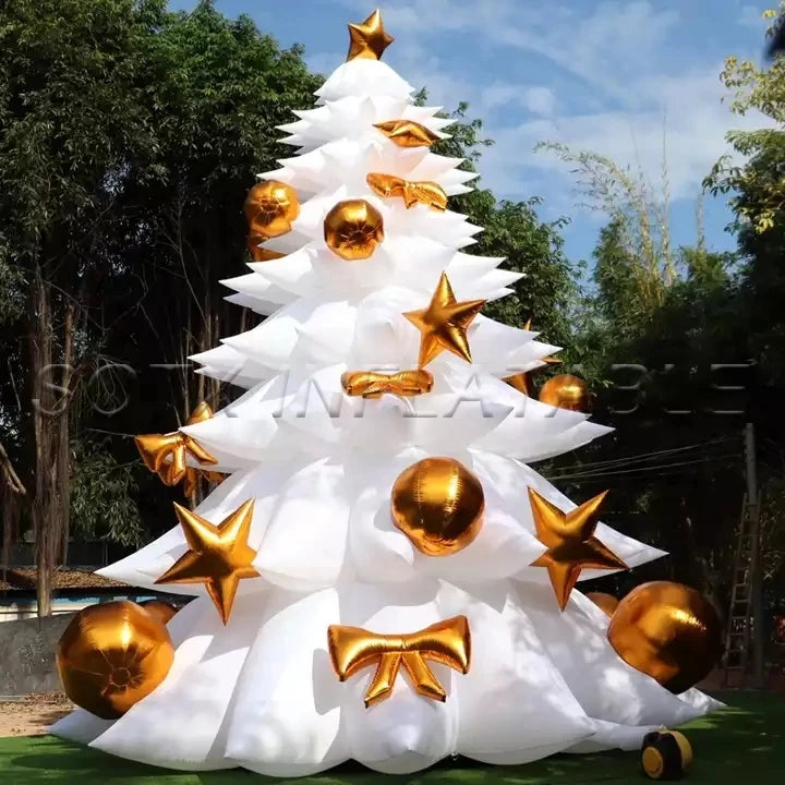 New Year Decoration 30ft Outdoor Giant LED Lighting White Inflatable Christmas Tree Holiday Street Blow UP Toys for Xmas