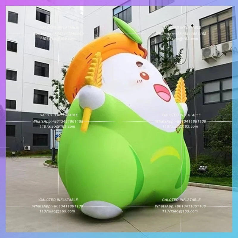 green food advertising cartoon 4meter customize inflatable wheat farmer plant yard wheat man for farm autumn theme activity