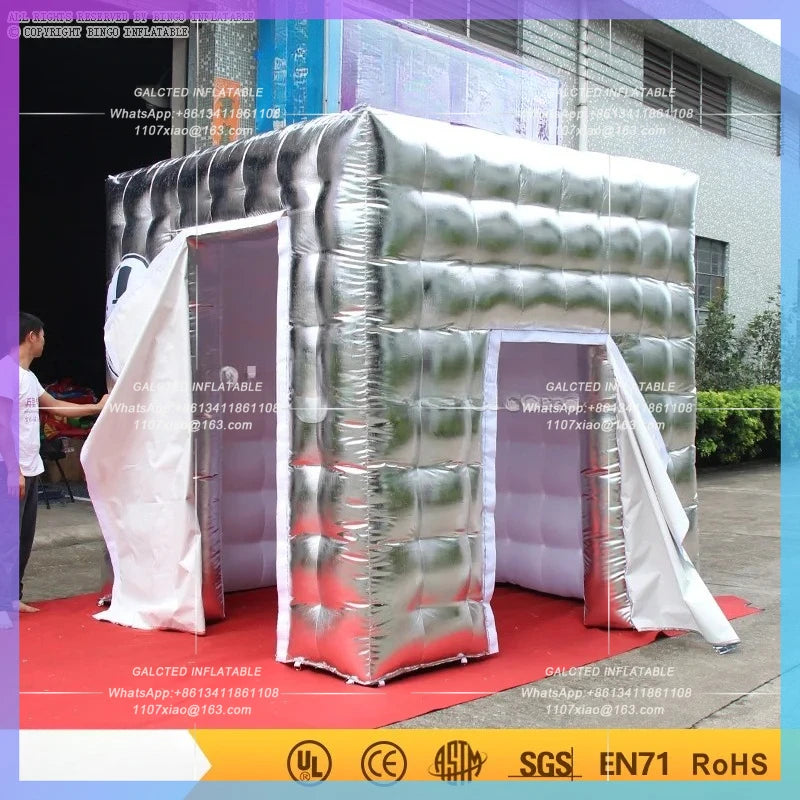 Inflatable Photo Booth Tent Silver Color Photo Booth High Quality 2.4X2.4X2.4 Meters LED Lighting  For Wedding Party Toy Tents