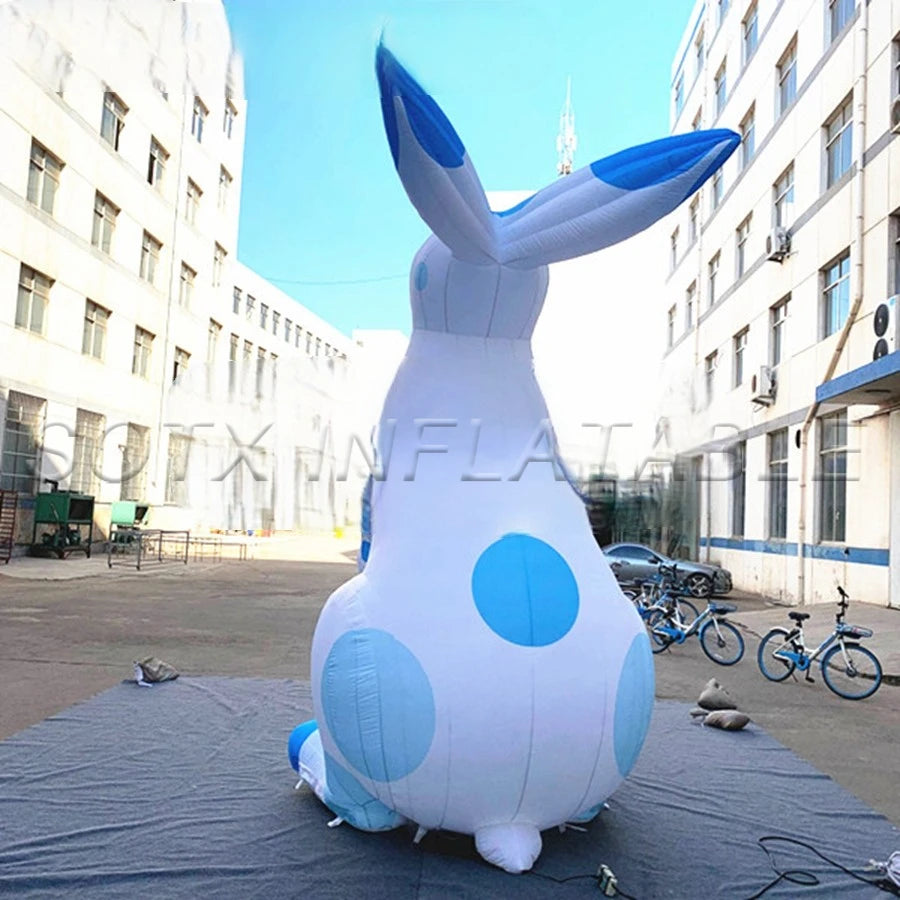 for Advertisement New Style Inflatable Easter Decoration "White Rabbit with Blue Round Spots" Inflatable Rabbit Model Decoration