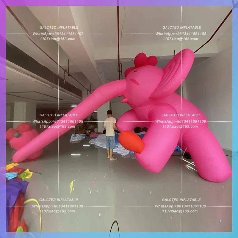 flowers long trunk elephant Inflatable elephant air model romantic pink takeclimb wall roof external facade lighting decoration