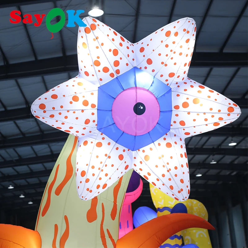 4mH Inflatable Flower Decoration Hanging Lighting Flower Blossom with White Lights for Christmas/Halloween/Party Decoration