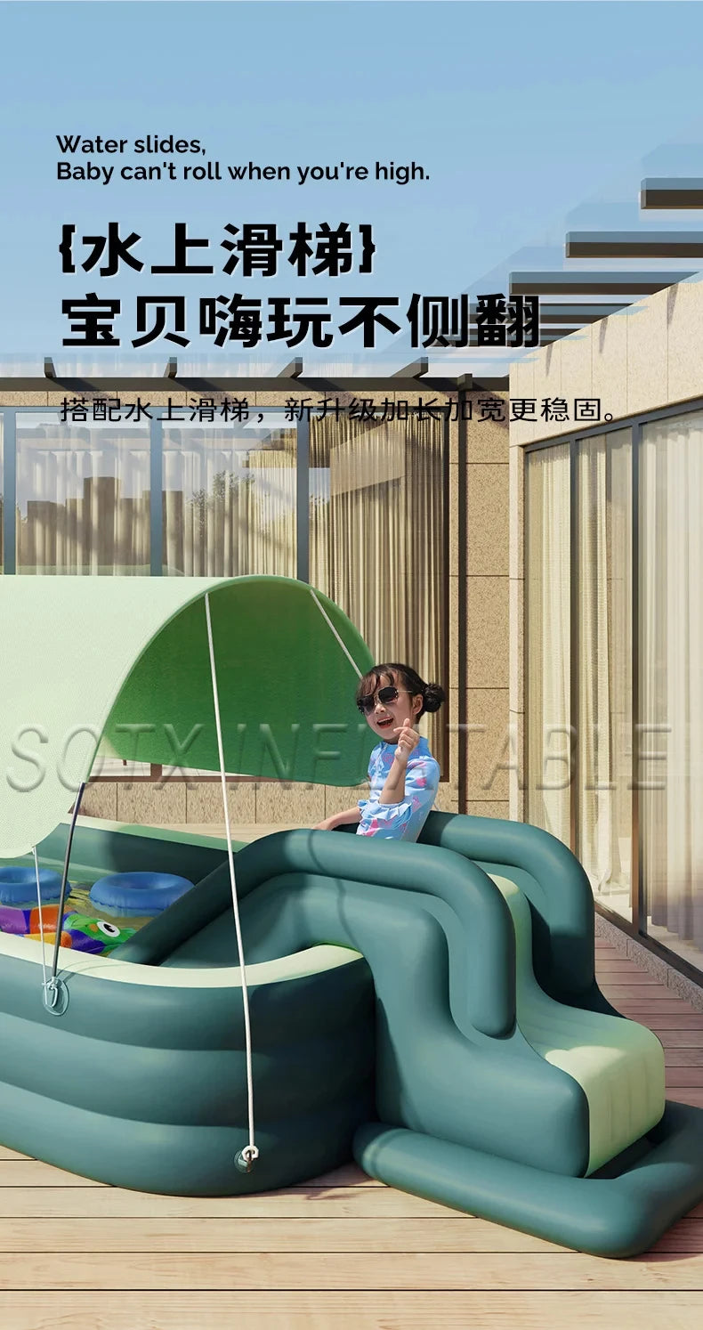 Cover For Courtyard Use Inflatable Outdoor Large Covered Swimming Pool With Slide, Children'S Swimming Pool Pergola