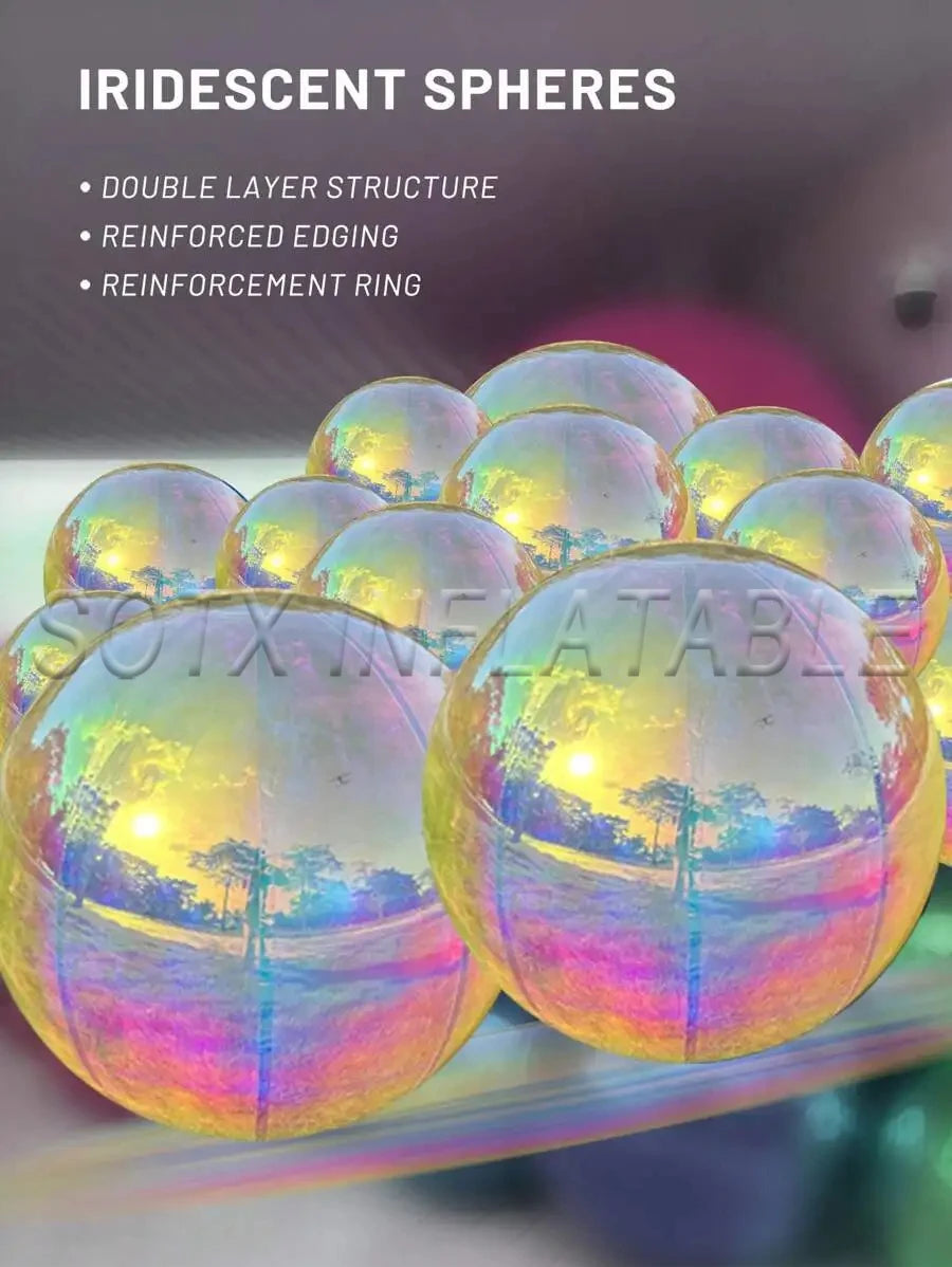 Party Decoration Iridescent Inflatable Mirror Ball Set Reusable Mirror Sphere Rainbow Big Shinny Bubble Balloons Hanging