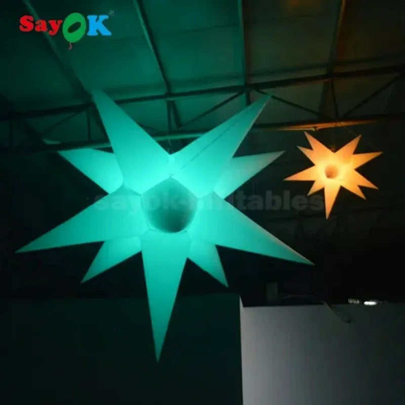 Inflatable Star Hanging Decorations 11 Spikes Inflatable Star with Light Remote Controller for Festive Holiday Event Party