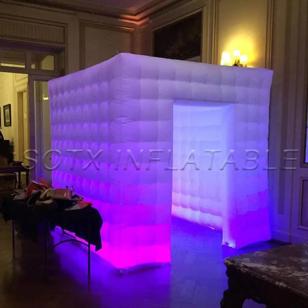 Advertising Event Portable Inflatable Photo Booth Enclosure (White, One Door, 8.2x8.2x8.2ft) Backdrop for Wedding