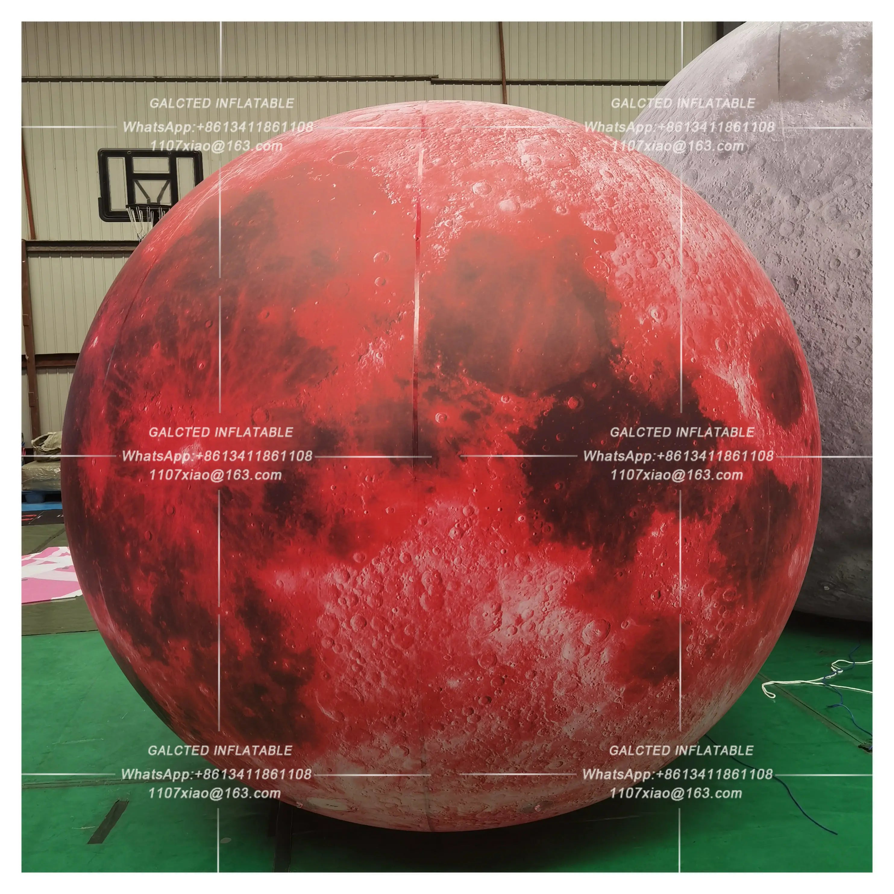 Romantic Pink LED Inflatable Moon Balloon Giant PVC Planet Sphere for Valentines Day Wedding Party Event Hanging Decoration