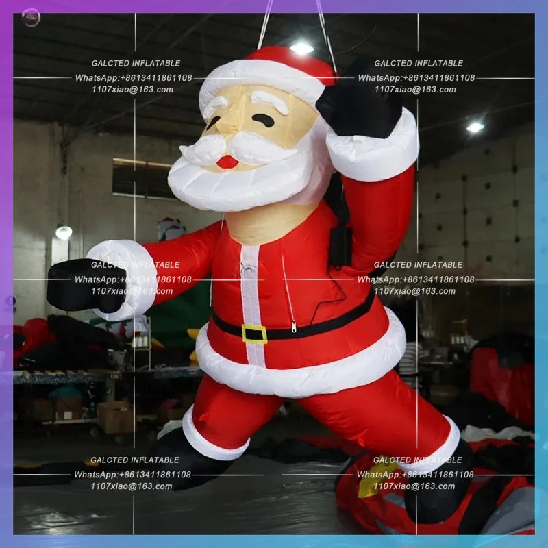 Inflatable Climbing Santa Claus With Black Sack Inflatable Toys 3mH Inflatable Xman For Christmas Event Decoration-Toys