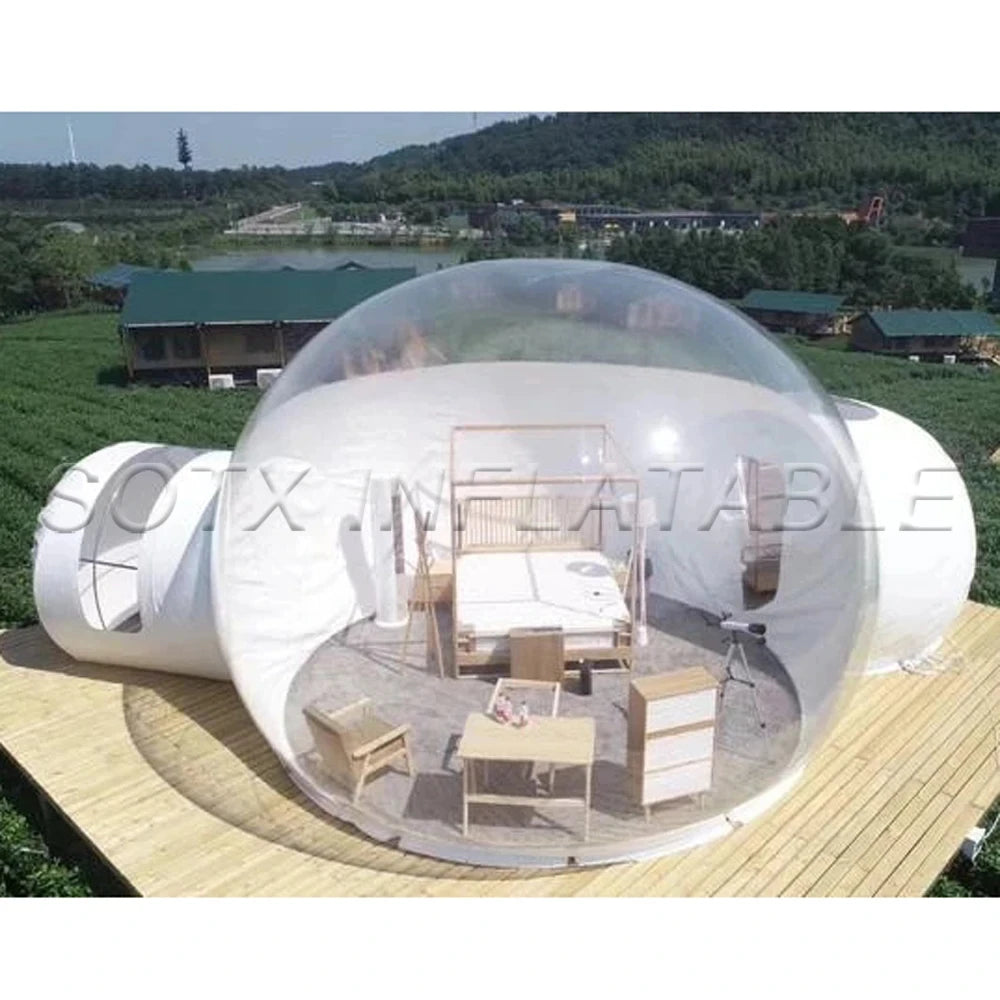 Hotel GlampingBig Clear Top Outdoor Inflatable Bubble Tent House Campaign Dome With Bedroom And Toilet For Camping Transparent