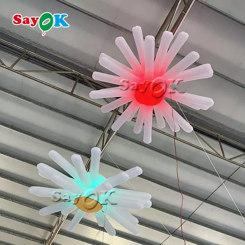 Inflatable LED Flower Hanging Decorations Large Inflatable Flower Decor with Remote Controller for Ceiling Bar Advertising