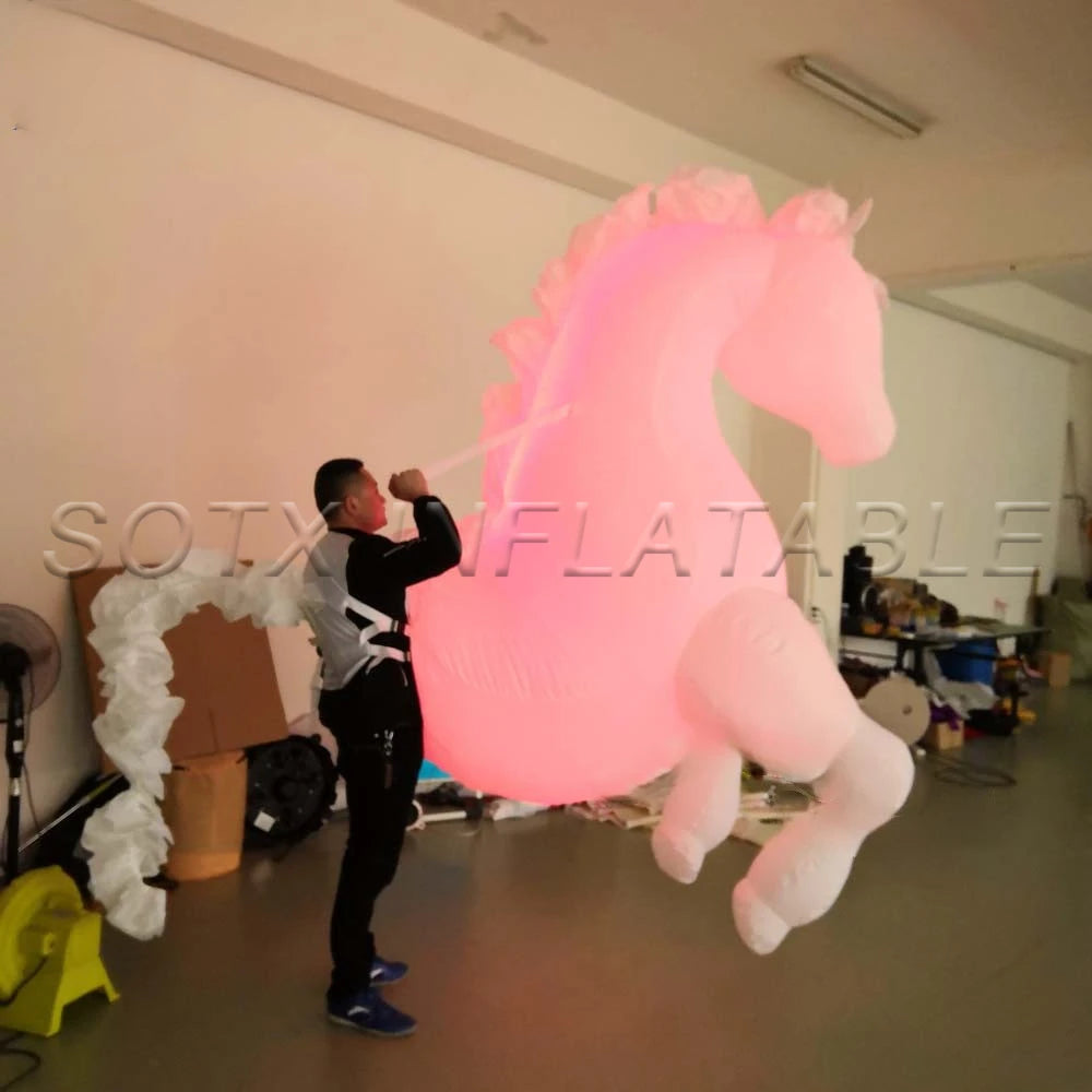 Parade Performance Wholesal Walking 3m White Inflatable Horse Costume With Lights Inflatable Cartoon Mascot Costume For Carnival