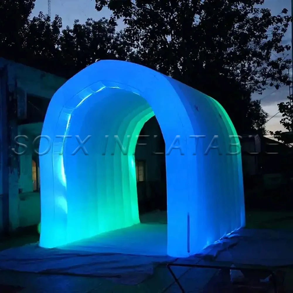 For Events Party Sale Customized 8m Long Giant White Inflatable Tunnel Tent With Colorful Led Lights Blow Up Winter Igloo Dome