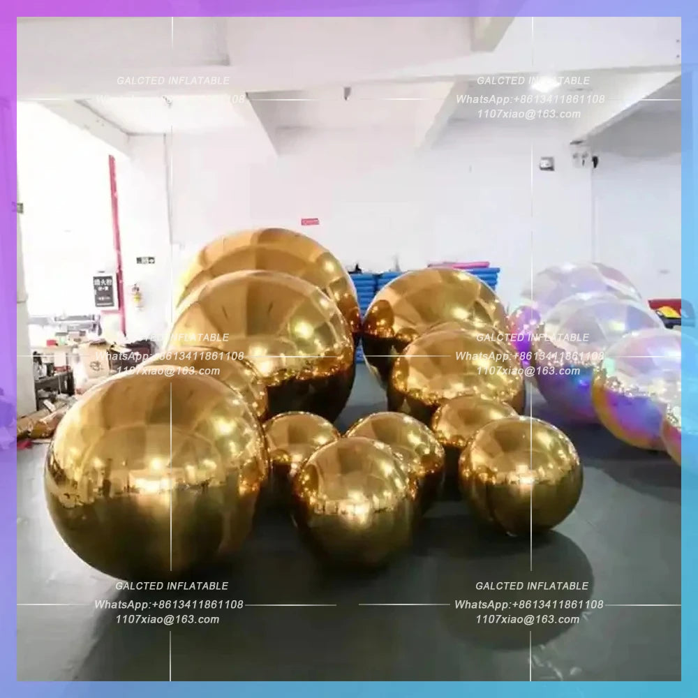 Inflatable Disco Ball Giant Spheres Holographic Gold Inflatable Mirror Ball 50cm Hanging  For Events Show Decoration