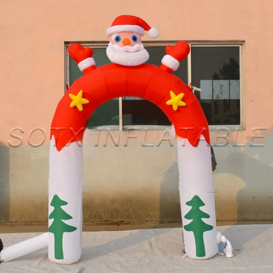 Commercial And Home Decor Christmas Inflatable Arch Printed Xmas Tree And Five-pointed Star Cross-legged Santa Air Blown For