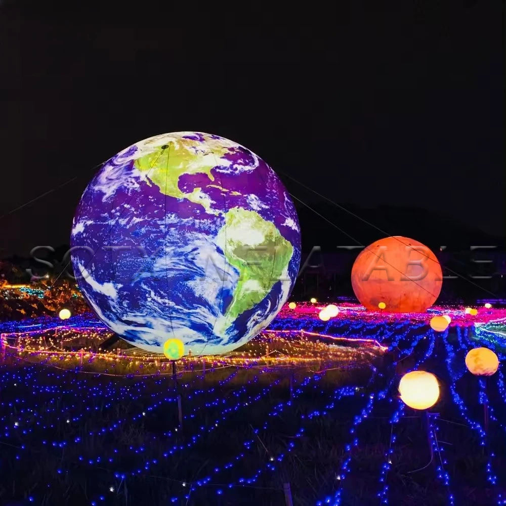 For Party Decoration Airtight PVC Inflatable Earth Ball With Led Lights Giant Inflatable Earth Globe Solar System Planet Balloon