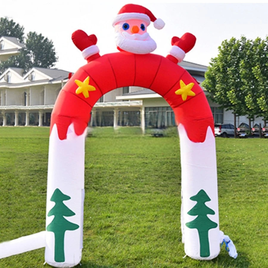 Commercial And Home Decor Christmas Inflatable Arch Printed Xmas Tree And Five-pointed Star Cross-legged Santa Air Blown For