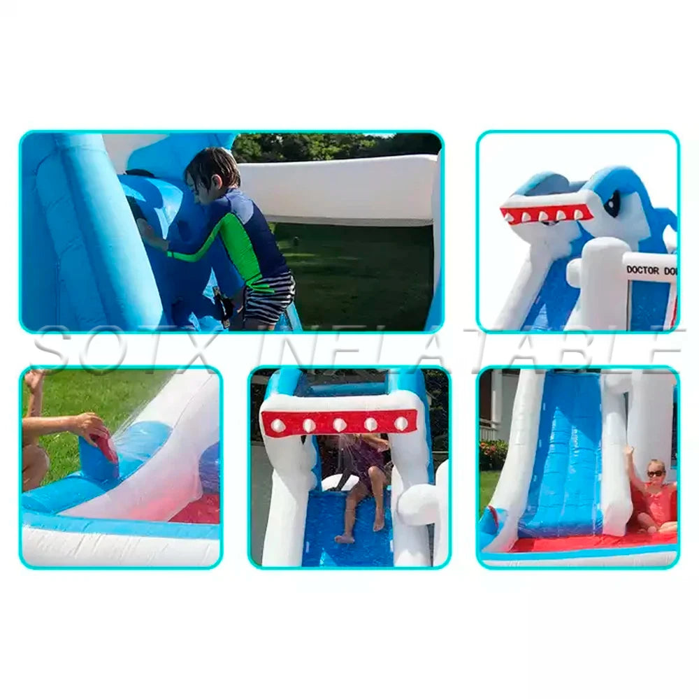 Jump Castle Bouncer Backyard Shark Animal Commercial Inflatable Water Slide With Pool For Kids Big Bounce House Jumper Bouncy