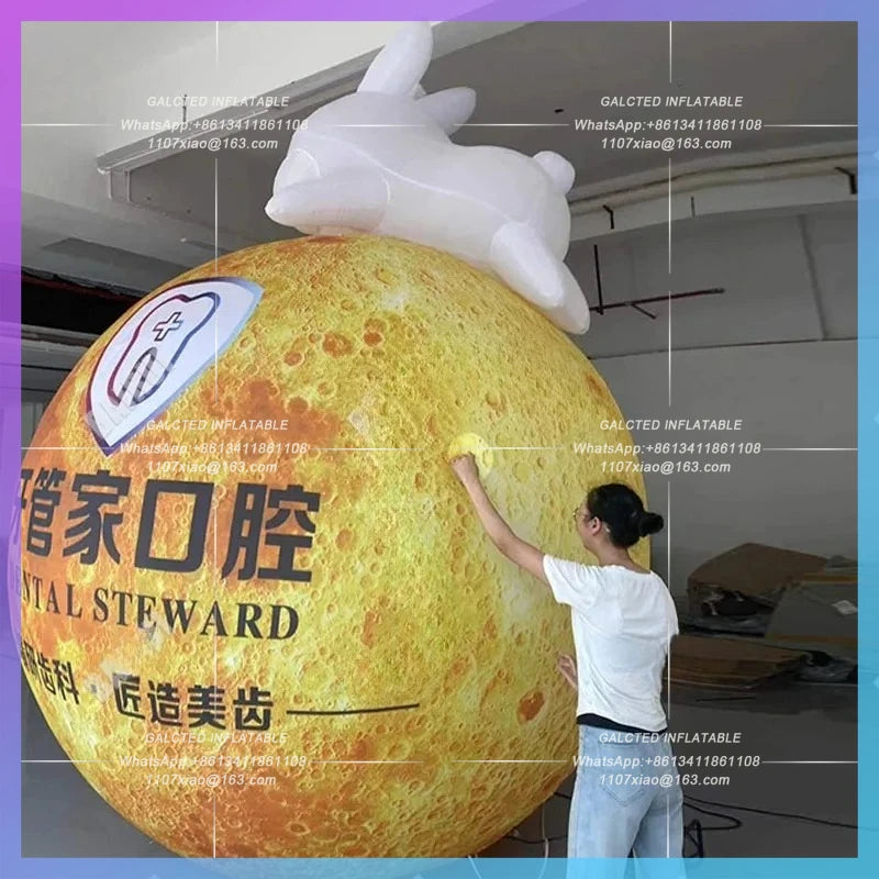 mid-autumn Festival Mascot Inflatable Cartoon Moon Bunny Model IP Moon can be customized text logo can be illuminated decoration