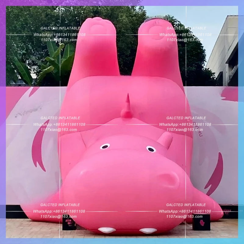 cartoon animal new year festival Giant pink inflatable hippo customize continue power on blower air model activity advertising