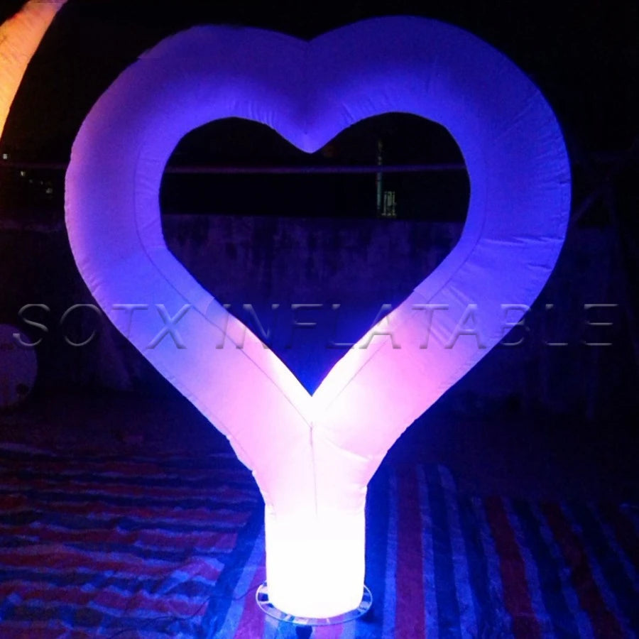 Valentine Decoration Changing led lighting Inflatable Heart model with base fan for Beautiful Romantic Wedding