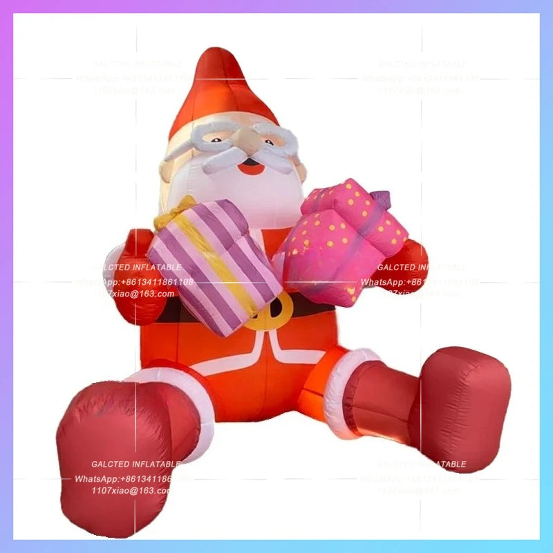 red clothes old man festive cartoon 2025 Christmas inflatable santa claus double gift box man new year home courtyard decoration