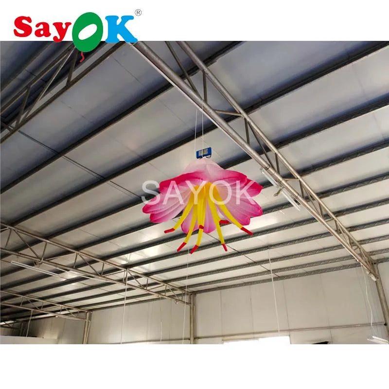 1m/3.28ft Inflatable Hanging Flower with Led Lights for Garden Party Hanging Decorations