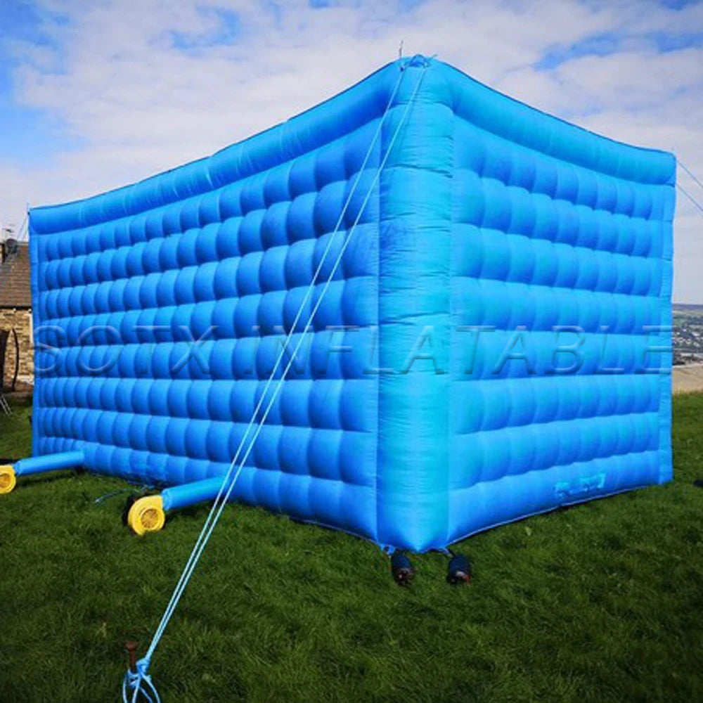 For Event Business/Pr Outdoor Fancy Blue Inflatable Air Cube Tent With 2 Doors Portable Blow Up Party Wedding House With Blower