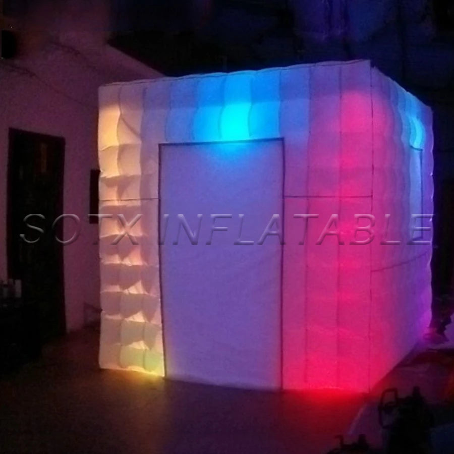 Window for Camera Customized Indoor Outdoor Led RGB Funny Station Inflatable Photo Booth with Curtain Door for Entry and 1