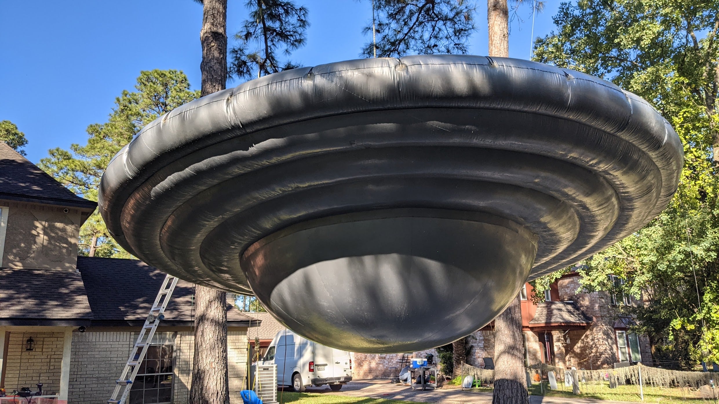23FT Giant Inflatable UFO with Built-in Top Blower, Chasing LED Lights, Premium Twill Nylon Flying Saucer for Outdoor Events and Stage Display